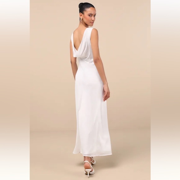 Lulus Yaneli White Boat Neck Cowl Back Maxi Dress Size Medium - Picture 3 of 12